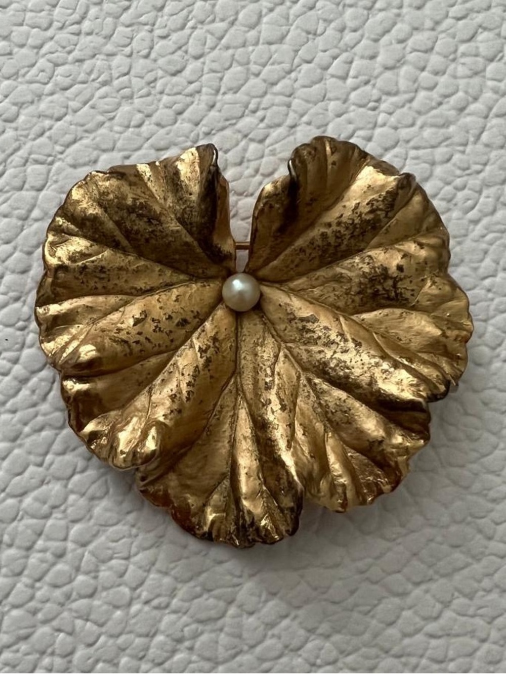 Napier Gold-Tone Sterling Leaf And Pearl Brooch Vintage